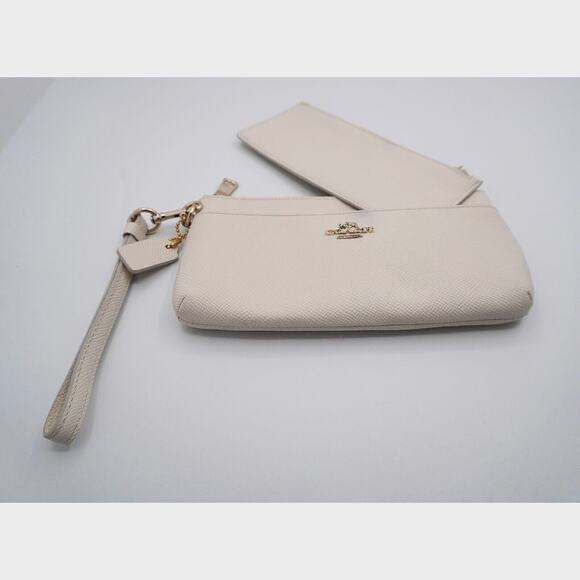 Coach Wristlet Wallet Leather w/ Removable Zippered Pouch, Beige, Sz: OS, 38-15 - Picture 1 of 13